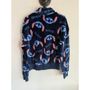 Disney Lilo & Stitch Fleece Jacket Sweater Blue 1/4 Zip Pullover Unisex Med
